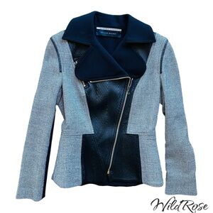 ROLAND MOURET GRAY & BLACK EXPOSED ZIPPER BLAZER JACKET SZ 4